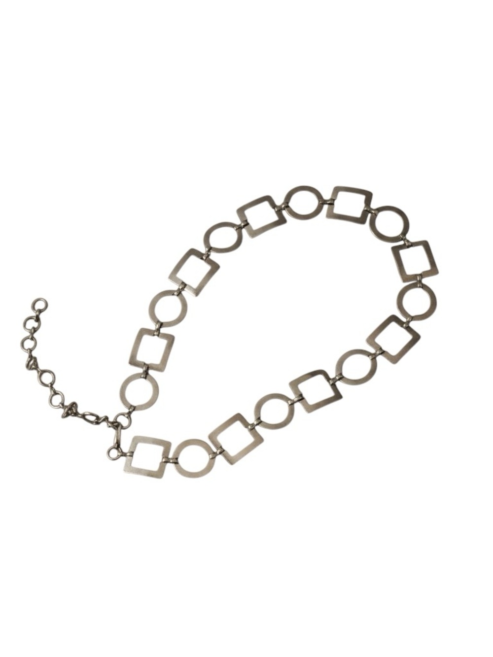 Stunning Vintage Silver Geometric Chain Belt Circle & Square Links Sturdy Metal